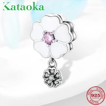 Сказочный красивый белый Георгин и Розовая эмаль серебряные бусины 925 пробы Зажимы подходят оригинальному отражению браслет ювелирные изделия