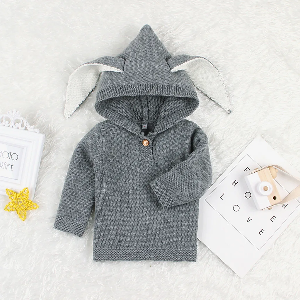 Toddler Baby Girls Winter Crochet Tops Cartoon Cute Hooded Warm Knit Sweater Cotton Soft Long Sleeve Fashion Sweater For Girls