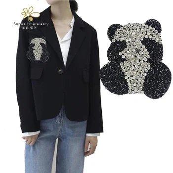 

Handmade Beaded Crystal Motifs Panda Patches Sew on Hat Clothes Decorated 5 pieces
