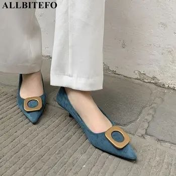 

ALLBITEFO metal buckle genuine leather sexy high heels women shoes high quality women high heel shoes thin heels women heels