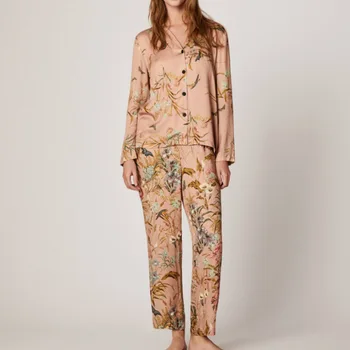 

Summer And Spring Cardigan Newest Pajamas Women's Long-sleeved Pants Cotton Floral Printing Comfortable Home Suit Women Pijama