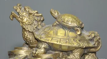 

3"Rare old Chinese brass Feng shui wealth coin Yuanbao Dragon turtle statue