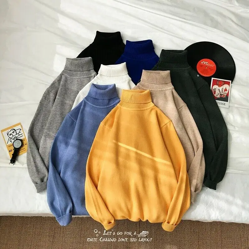 Winter Warm Men Turtleneck Knitwear Sweater Slim Fit Long Sleeve Stretch Basic Pullovers NEW Sweaters Oversized 8 Colors