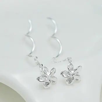 

Ice River 100% 925 Sterling Silver Thread Earring Women Summer Long Chain Metal Earrings Flower Dangle Fine Jewelry 1 Pair