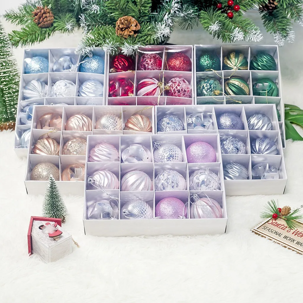 

12Pcs Silver Pink Christmas Xmas Tree Ball Bauble Christmas Tree Hanging Pendant Ornaments Party DIY Decorations #LC