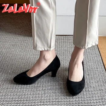 

ZALAVOR Women Pumps Shoes Fashion Square High Heels Solid Shoes Women New Design Pointed Toe Office Work Footwear Size 33-43