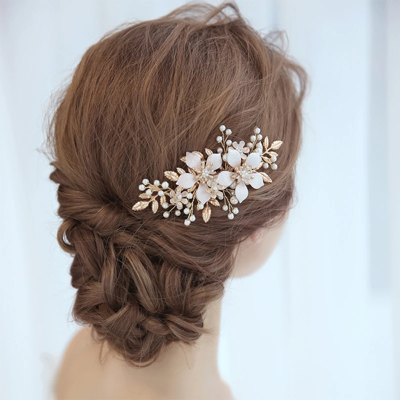 Trendy Wedding Hair Accessories Hair Comb Pearl Headdress Bridal Flower Comb woman Tiara Prom Handmade ornaments hair accessory hair headdress bridal headwear hair comb