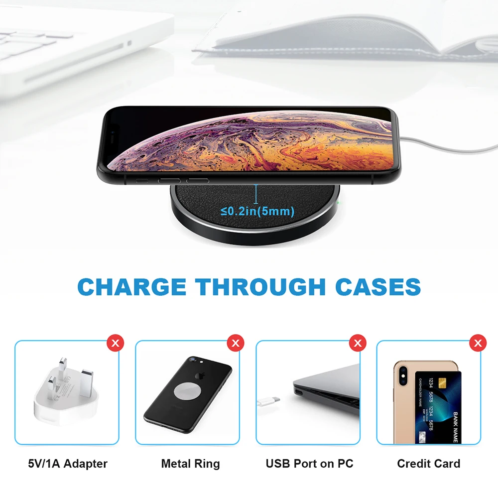 Беспроводное зарядное устройство Seneo PA145 Qi для iPhone 11 XR X XS MAX 8 Plus 10 Вт Samsung Galaxy S10 S9 +