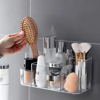 

Wall-Mounted Multi Grids Makeup Organizer Bathroom Punch Free Skin Care Products Brush Finishing Box Divided Lipstick Holder