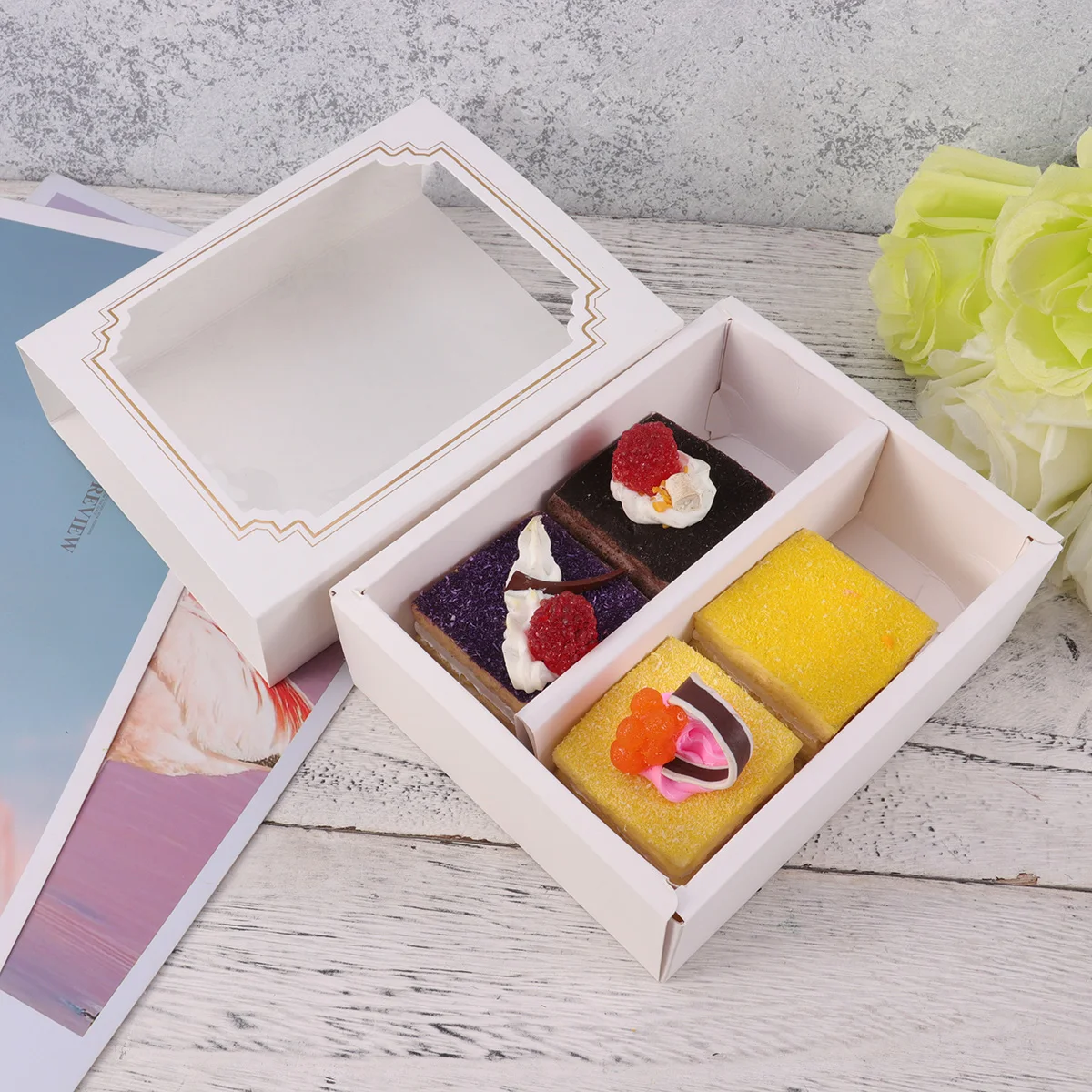 10 шт. коробка для выпечки белая карта бумажная коробка макарон с окном маленькое печенье торт десерт вечерние подарочная упаковка коробка с прозрачным окном