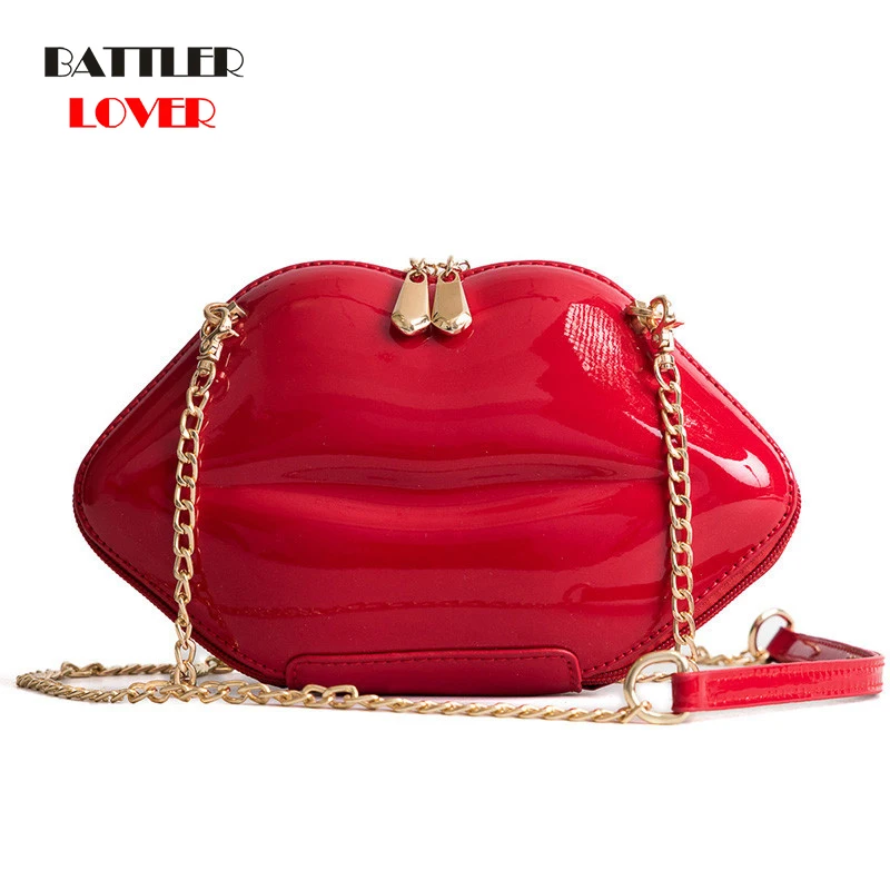 Women Shoulder Bags New Fashion Chains Lips for Lady in 2020 Wild Crack Printing Pendant Messenger Bags PU