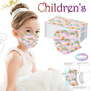 

50Pcs Cartoon Kids Disposable Mask 3 Layer Child Filter Hygiene Thicken Children's Face Mouth Mask Earloop Fast Delievry New#