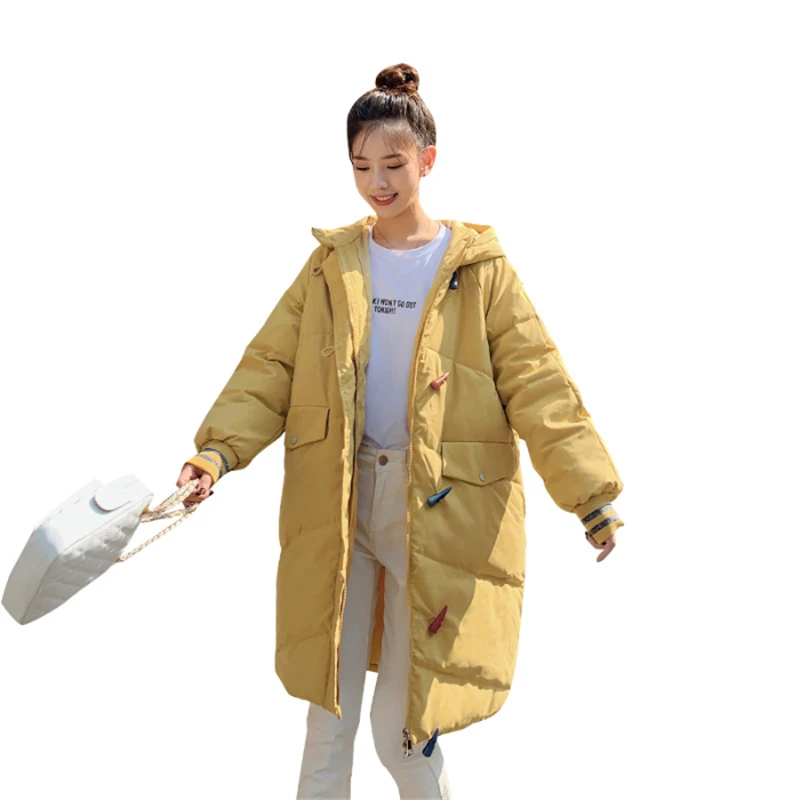 

New Down Jacket Women Long Korean Version Thick Cotton Coat Horn Buckle Cotton Jacket Fashion Loose Cotton Outwear