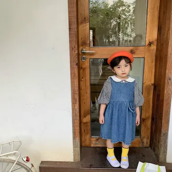 

DojhonKIDS Spring Summer Beautiful Girls Vest Denim Dress TUTU Jeans Sleeveless Kids Girl Classic Dark Denim Color Dress INS