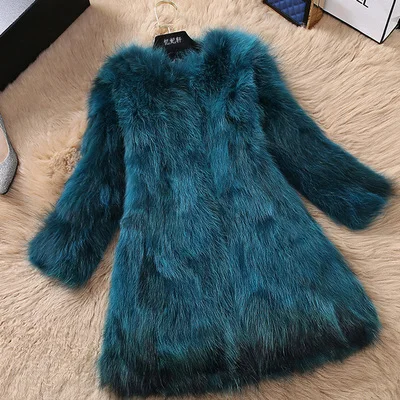 PeacockBlue 101CM LEDEDAZ натуральный мех лисы пальто X-Long тонкая женская зимняя куртка и пальто роскошный природный натуральный мех пальто плюс размер лисий мех жилет - Цвет: PeacockBlue 101CM