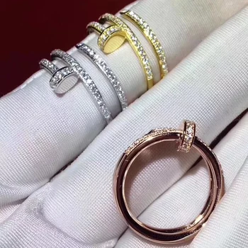 

Luxury Brand Pure 925 Sterling Silver Jewelry For Women zircon Rings 2 Circle Screw Party Silver Rings wholesales