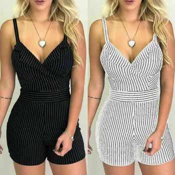 

2020 Fashion Women's Stripe V Neck Jumpsuit Sexy Women Playsuit Women Jumpsuit Rompers Summer Beach Casual Women Clothes S-XL
