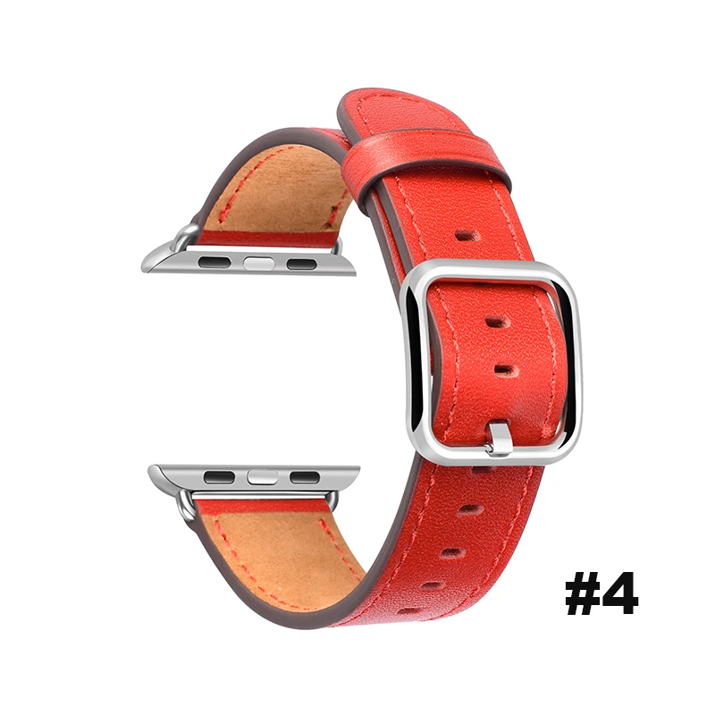 7 цветов Лидер продаж кожаный ремешок для наручных часов Apple Watch, версии 4/3/2/1 Спортивный Браслет, 42 мм, 38 мм, ремешок для наручных часов iwatch, 4 полосы - Цвет ремешка: 4-Red