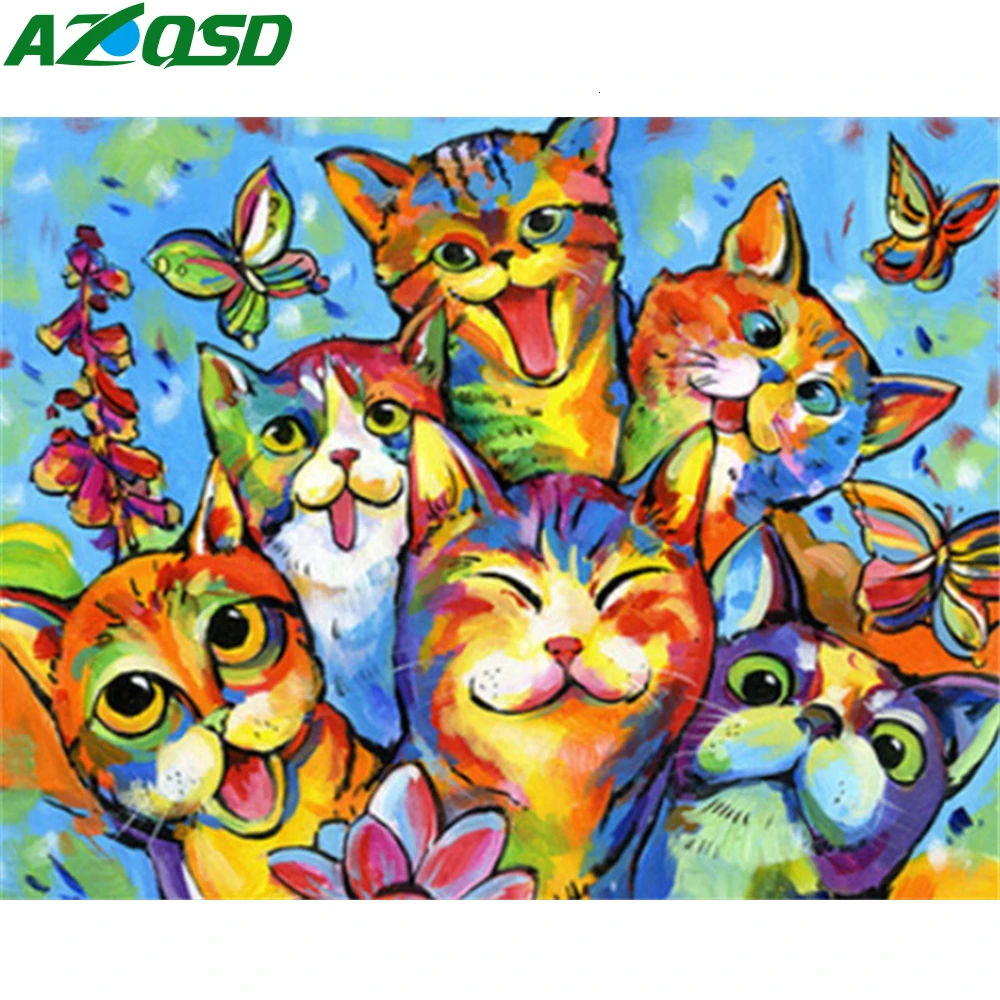 AZQSD DIY краски по номерам животные 50x40 см кошка краски по номерам холст краски наборы для взрослых Декор для дома