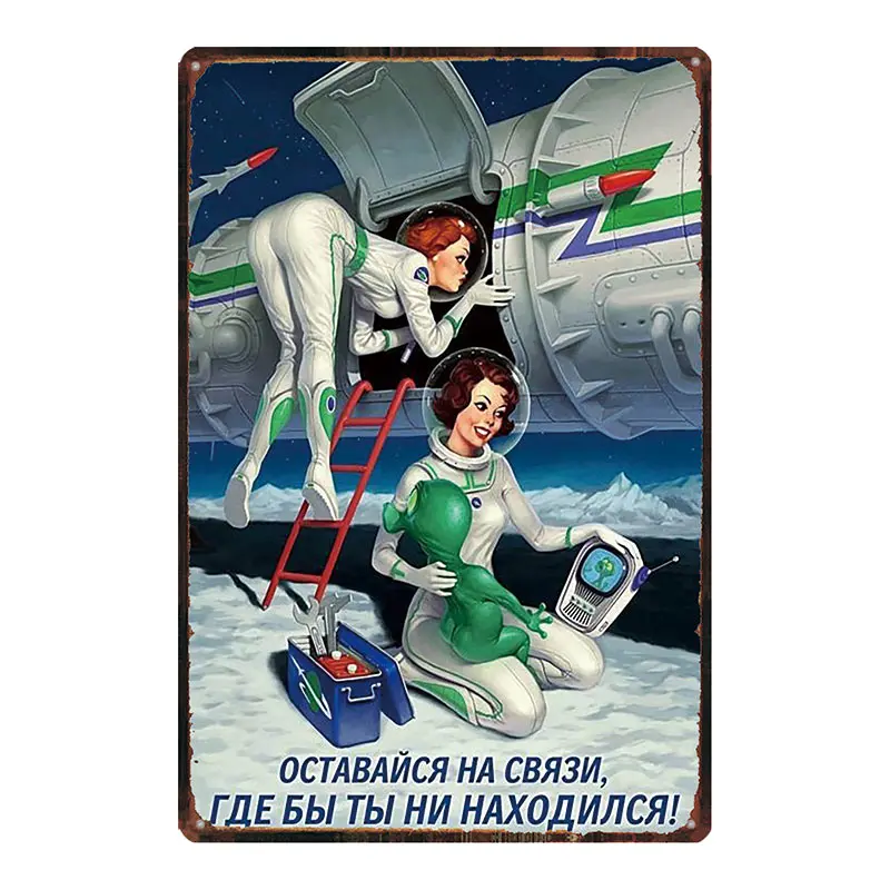 Русский стиль металлическая жестяная вывеска Соблазнительная девушка винтажная настенная паба Кафе Декор дома магазина художественный плакат куадро DU-3467B - Цвет: DU-3474