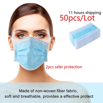 

Disposable Mask Face Mask 50 Pcs Protective Satety Mask Anti-Pollution Respirator Mouth Masks PM2.5 3 Layer Elastic Earloop Mask