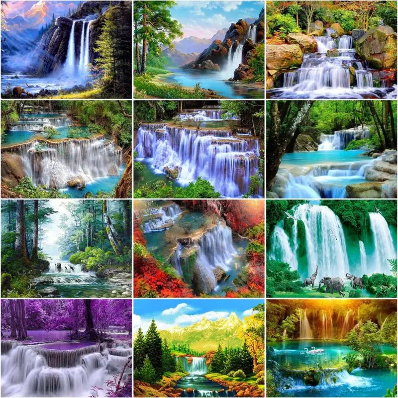 Large Paint By Numbers Kit For Adults Beginners, Diy Waterfall