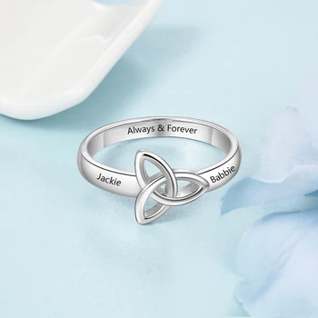 

925 Sterling Silver Personalized Celtic Trinity Knot Ring Custom Engraved Name Rings for Women Fashion Jewelry Gift For Her