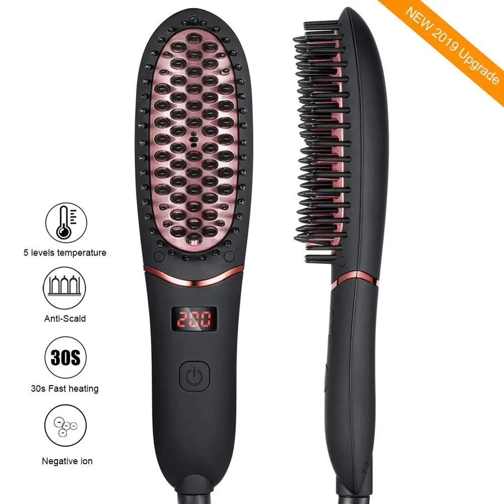 

Beard Straightener Portable Men Fast Beard Comb LED Display Ceramic Heating Anti Static Anti Scald Comb Hair Straightening Brush