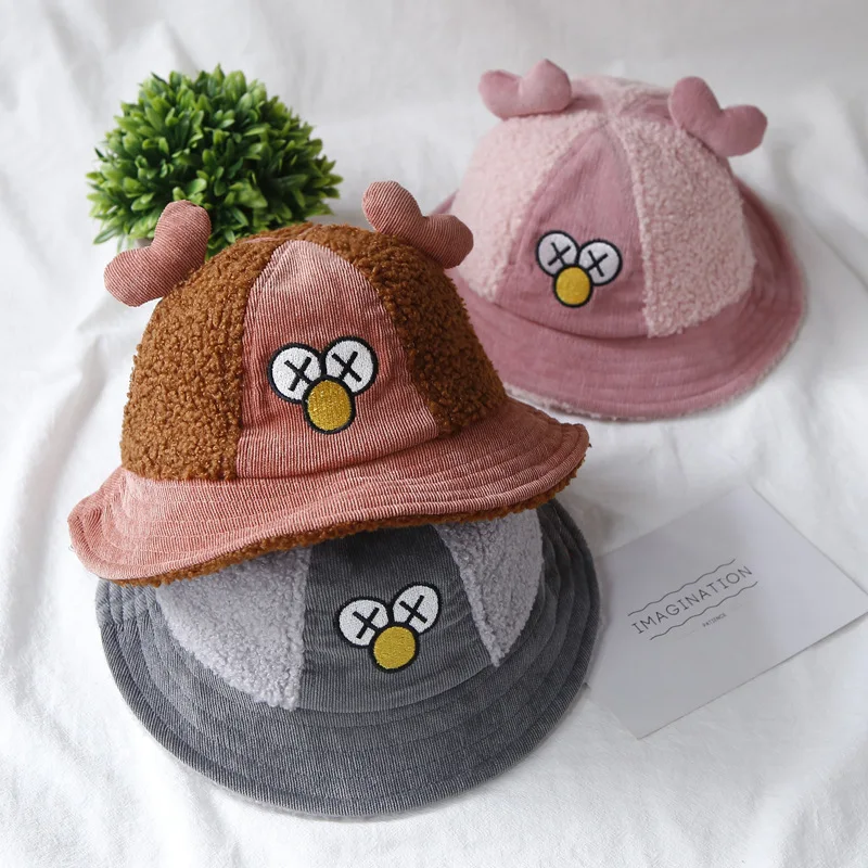 

Baby Hat Winter Children Warm Bucket Hat Thick Lamb's Wool Girls Princess Bucket Hat Korean-style BOY'S Hat