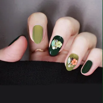 

Glue On 24pieces Fresh Avocado 3D Flower Print Fashion DIY Acrylic Art Round Fake False Sticker Nail Tips with Glue press on
