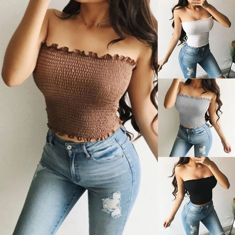 white tube top with ruffles