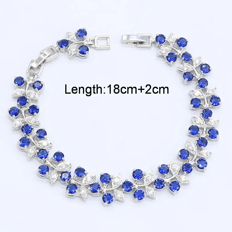 Новинка 925, серебряные Ювелирные наборы для женщин, голубой полудрагоценный браслет, серьги, кольца, ожерелье, подвеска, подарочная коробка