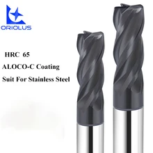 HRC65 Fraise à rayon d'angle et 4 cannelures, 1 à 12mm, revêtement ALOCA C, outil de coupe en acier au tungstène pour l'acier inoxydable