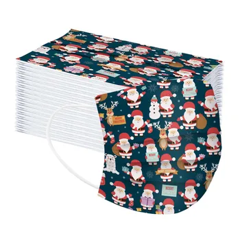 

50/100pc Disposable Masks Children Christmas Cartoon Printing Breathable Disposable Three-layer Protective Non-woven Masque