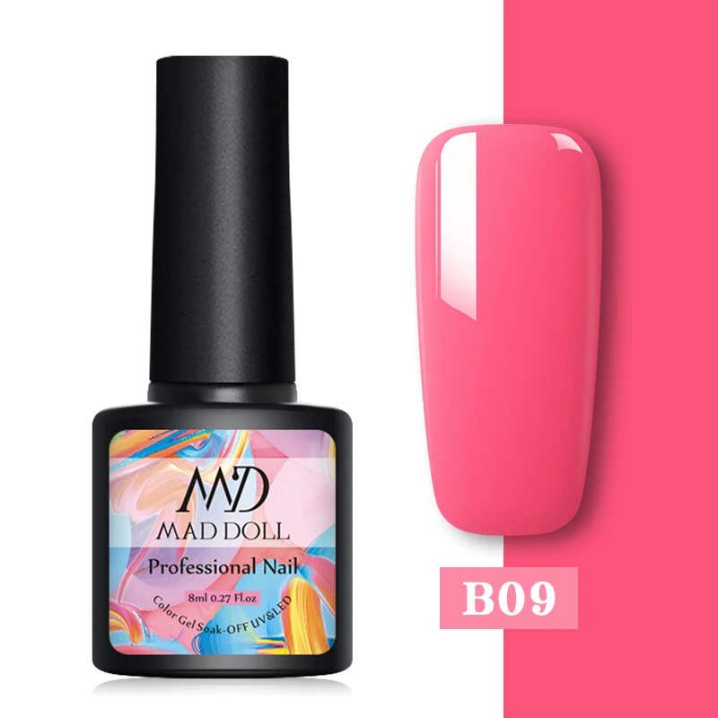 B09 MAD DOLL 1 бутылка 8 мл меняющий цвет УФ Гель-лак блестки термальный гель для ногтей отмачиваемый Гель-лак для нейл-арта лак 14 цветов - Цвет: B09