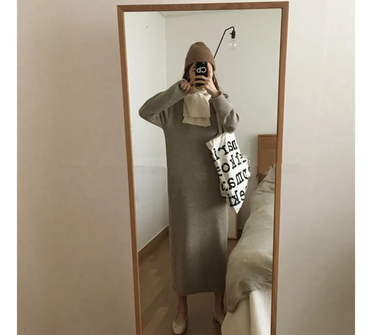 SuperAen/ модные длинные свитера для женщин, однотонный Повседневный свитер в Корейском стиле, женксие кофты с длинными рукавами, свитер с круглым воротником