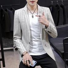 Молодежный осенний костюм для отдыха мужской модный красивый костюм в Вертикальную Полоску деловая мода