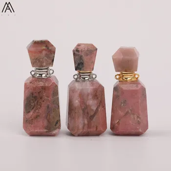 

Natural Stone Rhodonite Essential Oil Diffuser Perfume Bottle Pendant Necklace Women Gold Silvery Healing Necklace EF-DG-90AMEE