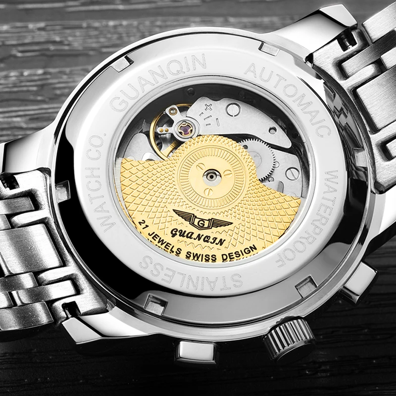 GUANQIN плавательные часы для мужчин автоматические Эксклюзивные часы для мужчин часы брендовые Бизнес золотые водонепроницаемые horloges mannen