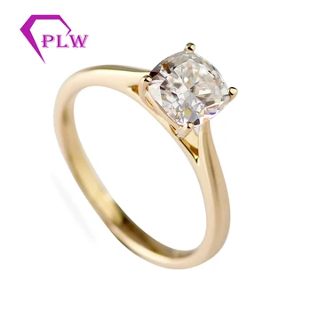 

1Ct Cushion-Cut DEF VVS Moissanite Solitaire Promise Wedding Ring 10K Real Yellow Gold Royal Design Luxury