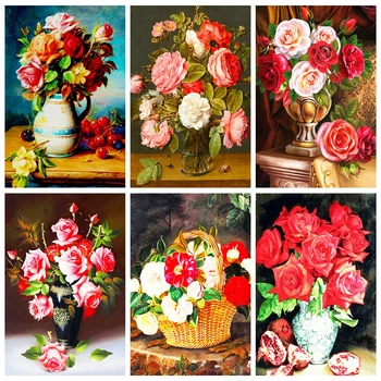 

HUACAN Full Square Diamond Painting Rose 5D Peony Craft Kit Diamond Embroidery Sale Flower Handmade Gift