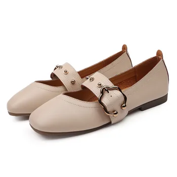 

2019 New Spring Fashion Solid Slip-On Round Toe Shallow Women Shoes Metal Decoration Comfortable Flat Shoes