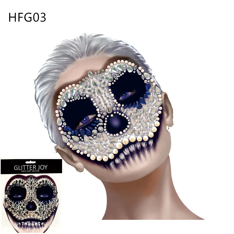 HFG03 1pc Skull Makeup Inspired Party Face Gem Sticker Body Paint Decor for Halloween Dressing Party Carnival Holiday Gift