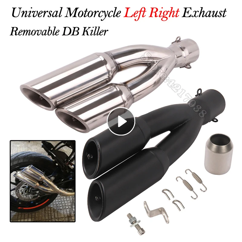 Moto Universale Doppio Foro Tubo Di Scarico Pentola Echappement Moto Moto Marmitta Fuga Per Benelli 502C Ninja 250 R1 R3 R25