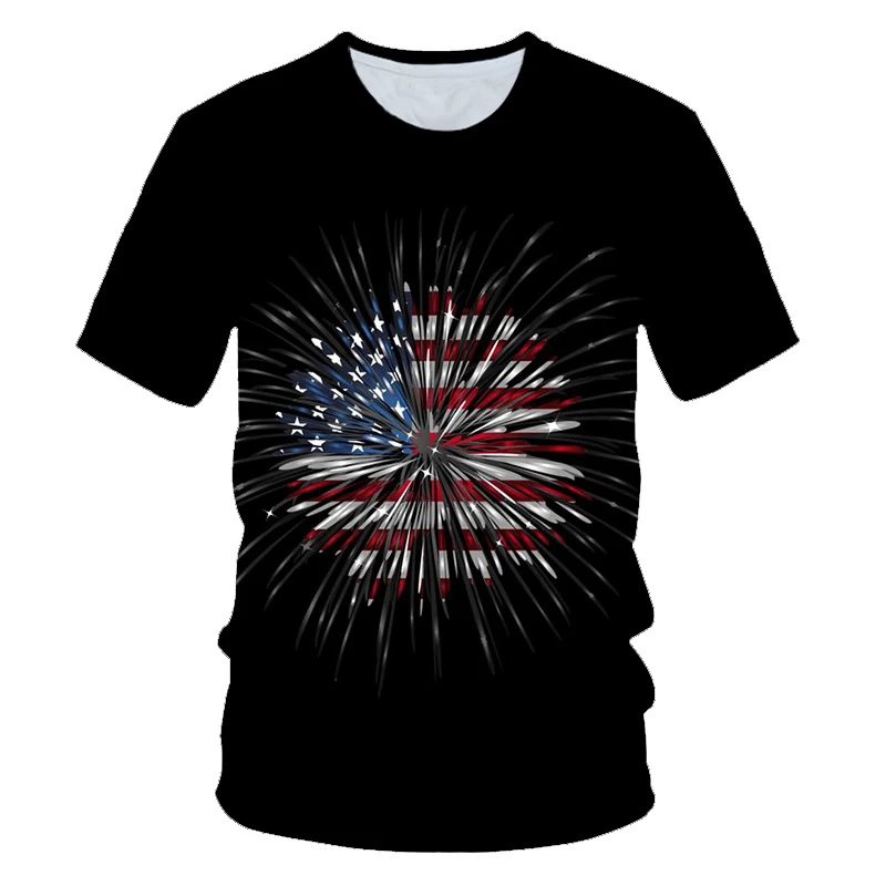 

Psychedelic T-shirts Men Women Fireworks America Flag Tshirt Homme Colorful Tshirts Casual Space Tshirt Printed Harajuku T shirt