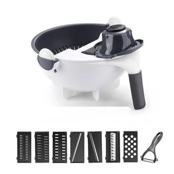 

Kitchen Multifunctional Creative Rotate Vegetable Cutter With Drain Basket Potato Cutter Fruit Slicer Grater Drain Basket