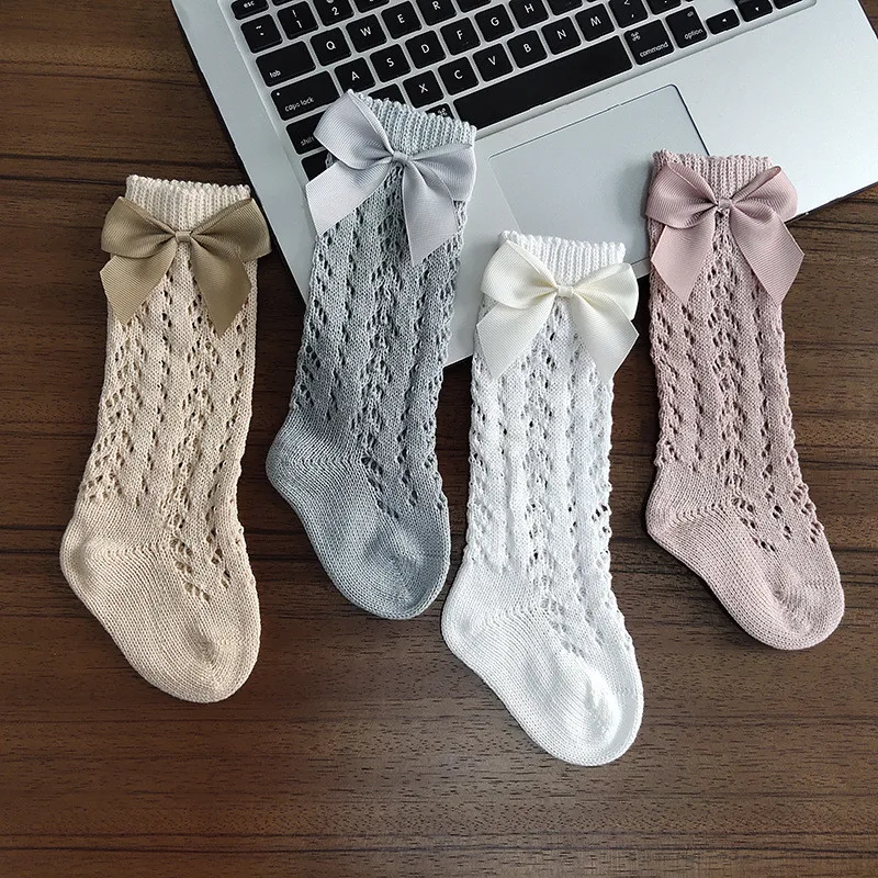 Childrens Summer Mesh Thin Socks Fashion Bow Kids Girl Boy Knee Socks For Girls Long