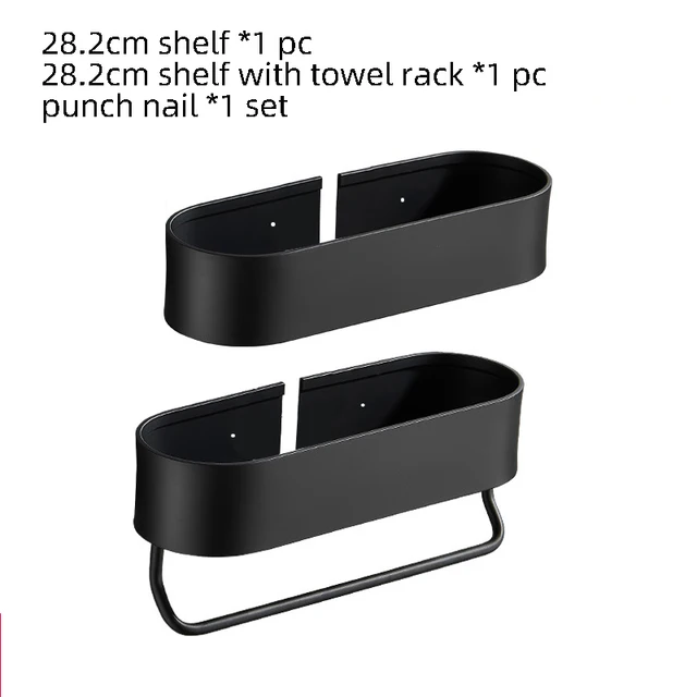 Bathroom Shelf Rack Wall Mounted Shelves Bath Towel Holder Black Shower Storage Basket Kitchen Organizer Bathroom Accessories 28.2cm A1 with A2
