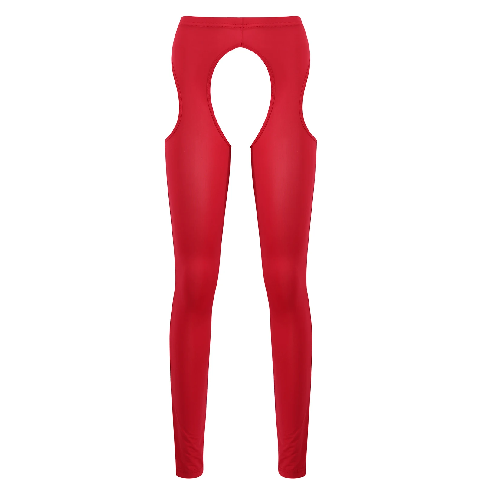 Womens Erotic Lingerie Underwear Nightwear Sexy Crotchless Leggings Hollow Out Stretchy Glossy Elastic Waistband Skinny Pants