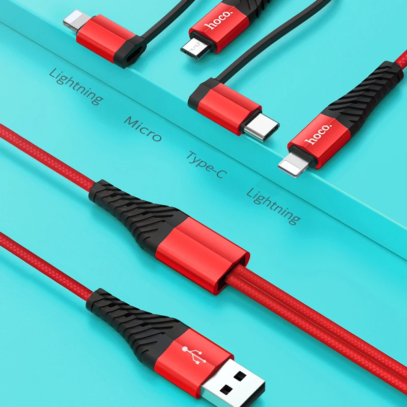HOCO 4 в 1 usb-кабель для iPhone 11 Pro X XS max XR кабель для быстрой зарядки 3 в 1 кабель Micro USB type C для samsung Galaxy S10 S9